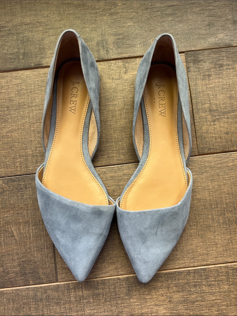 J. Crew Pointed D'Orsay Suede Flats in Light Blue/Gray